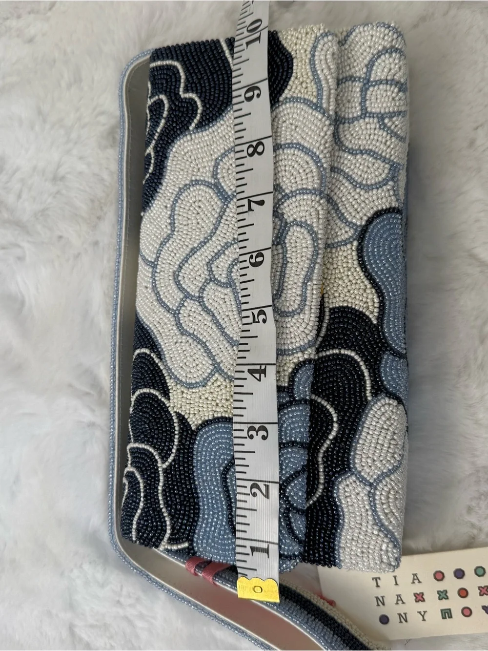Tiana New York Beaded Floral Clutch Blue White Hand Beaded Wristlet NWT